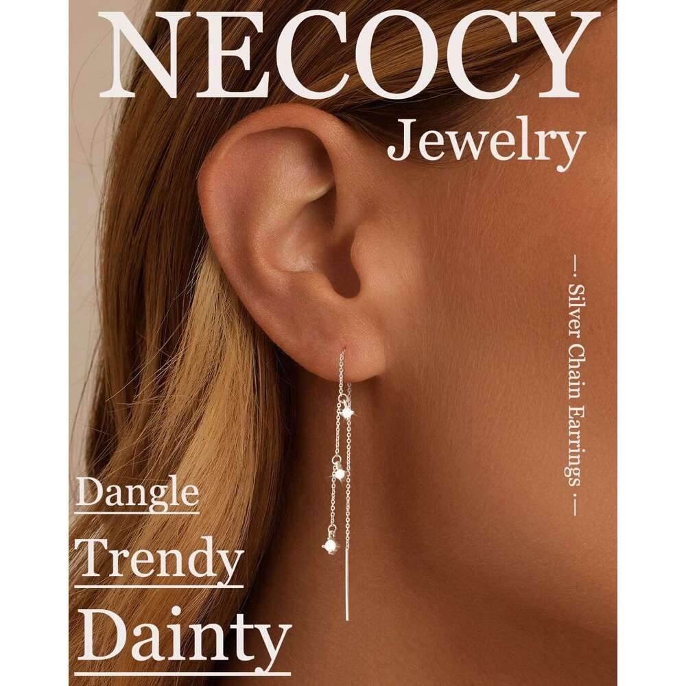 Chain Trendy Hypoallergenic Waterproof CZ Threader Earrings for Women Jewelry