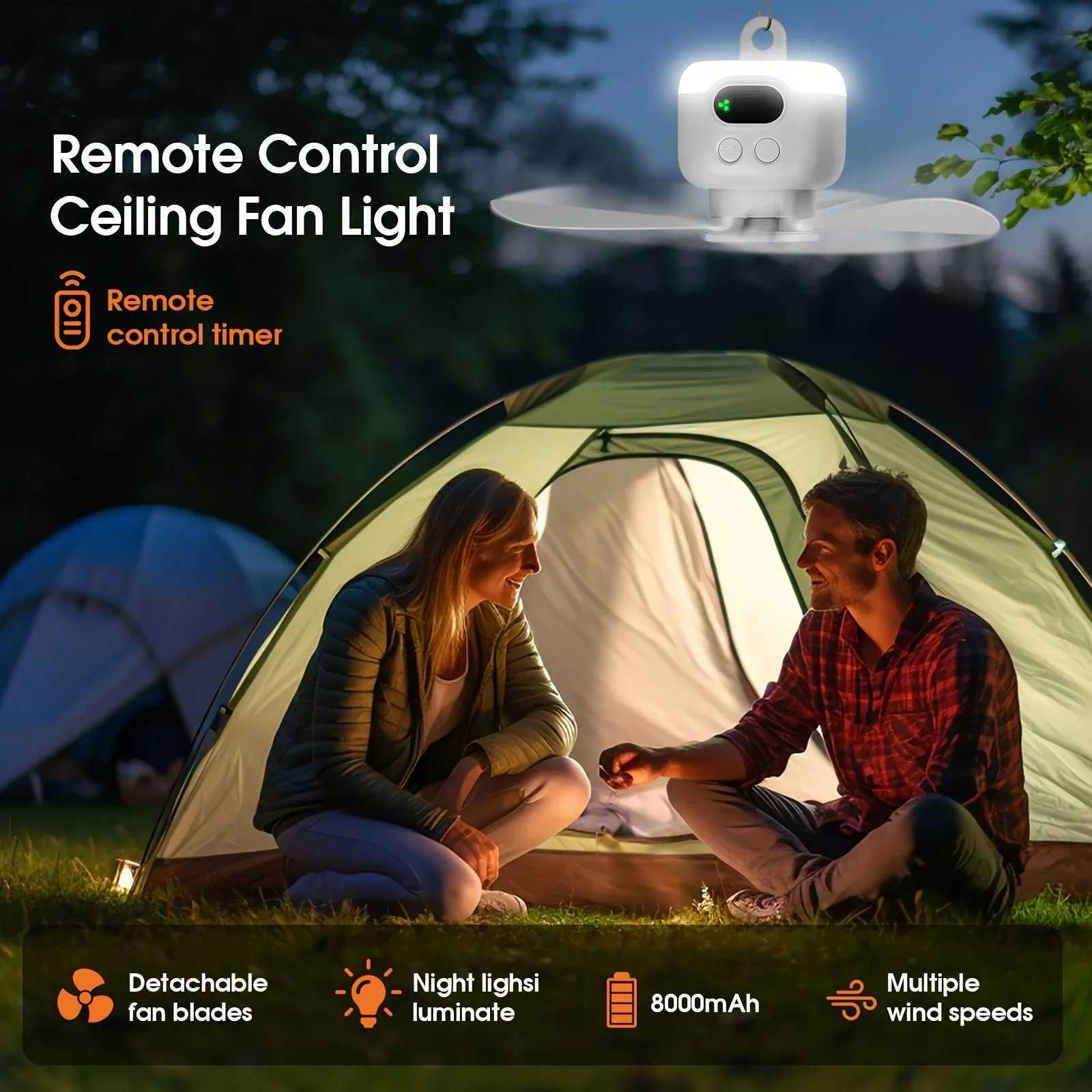 8000mAh Camping Fan Light Ceiling Fan Rechargeable Portable Tent Lantern Wireless Remote Control Outdoor Emergency Night Lights W250613
