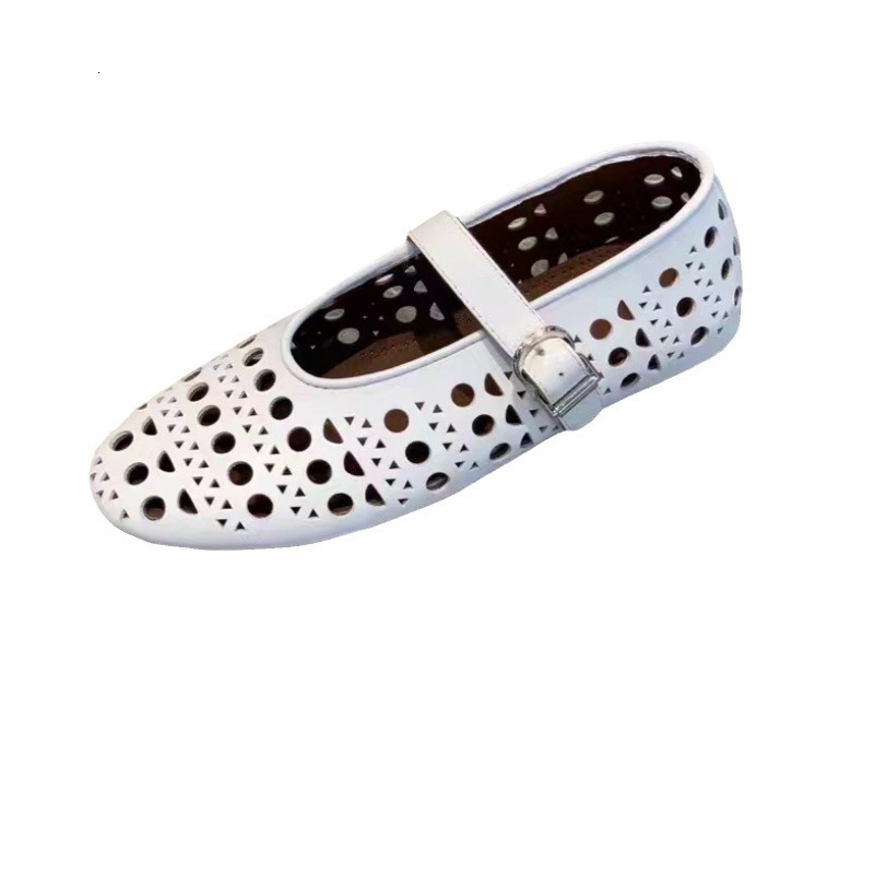 Ddmysheep Ddmysheep One Strap Ballet Hollow Mary Jane Women Genuine Leather Rhinestone Flat Evening Round Toe Shallow Mouth Single Shoes