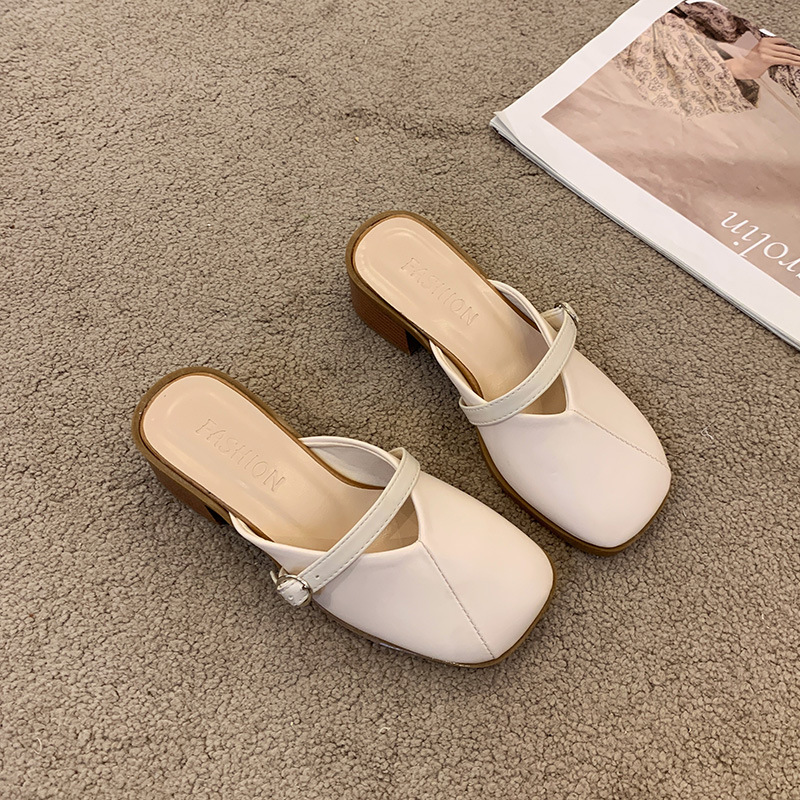 Ddmyoutdoor Women S Open Toe Summer New French Chunky Mules Square High Heel Sandals Fairy Style Outdoor Shoes