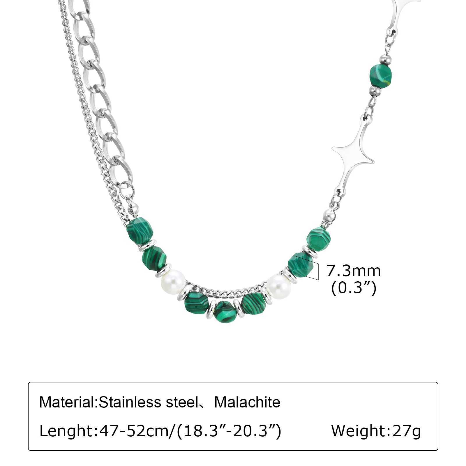 Vnox Unisex Layered Cuban Chain Necklaces Green Natural Stone Beads Chokers for Women Men Teens Simple Collar Jewelry Z250614