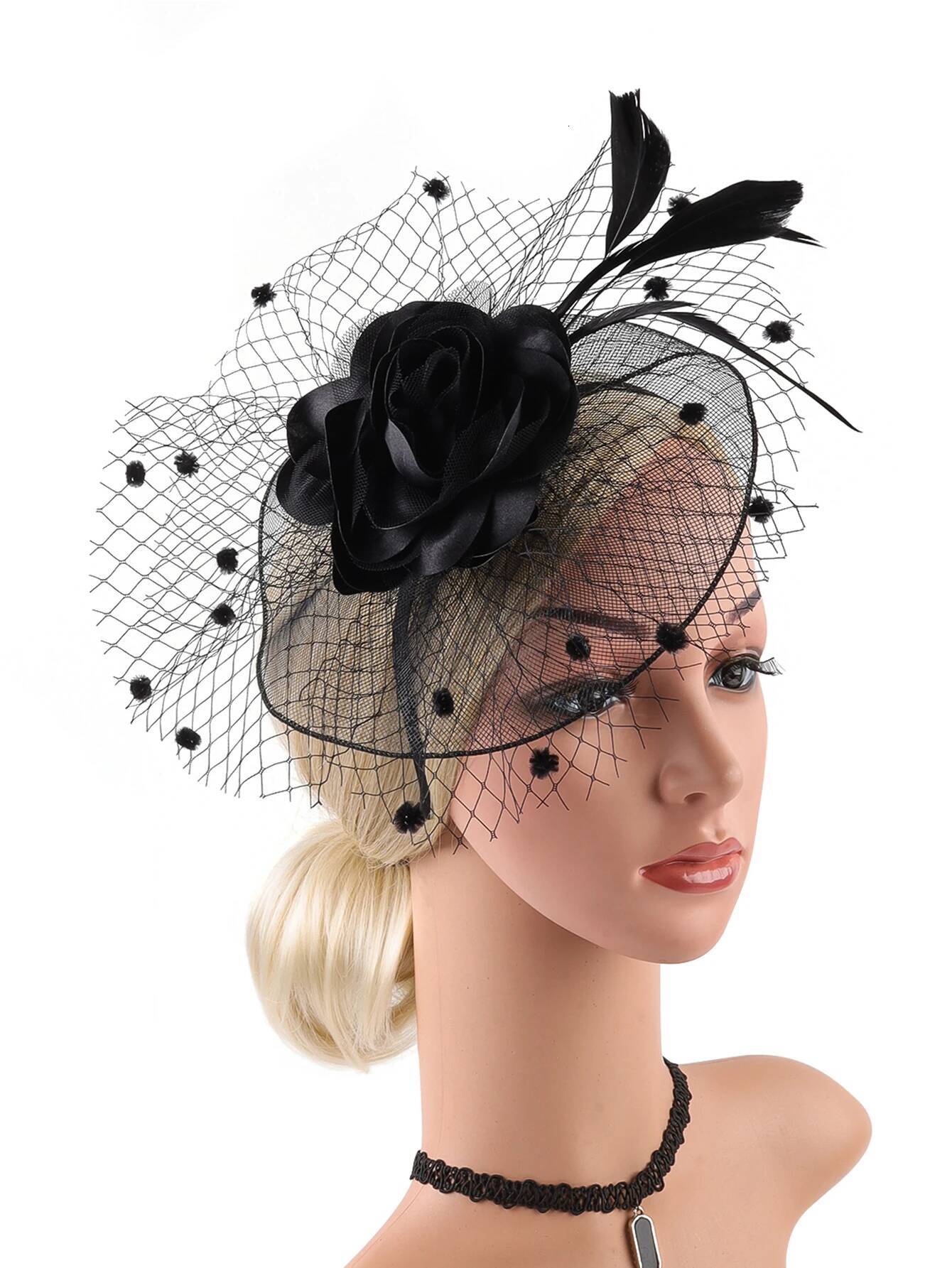 Flower Fascinator Fancy Multicolour Tea Party Feather Headdress Female Headband Mesh Headpiece with Clip for Ladies Women