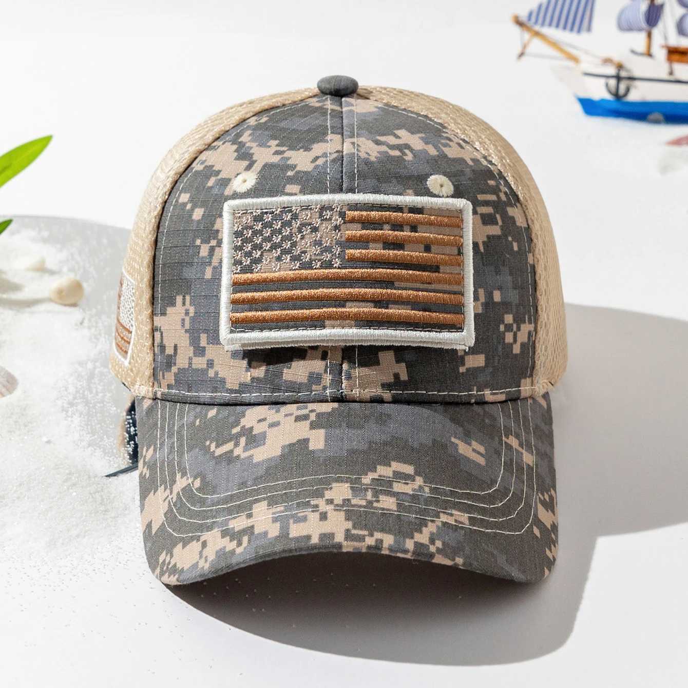 Cross-border fashion patch American flag camouflage mesh baseball cap outdoor versatile sunshade baseball cap W250614