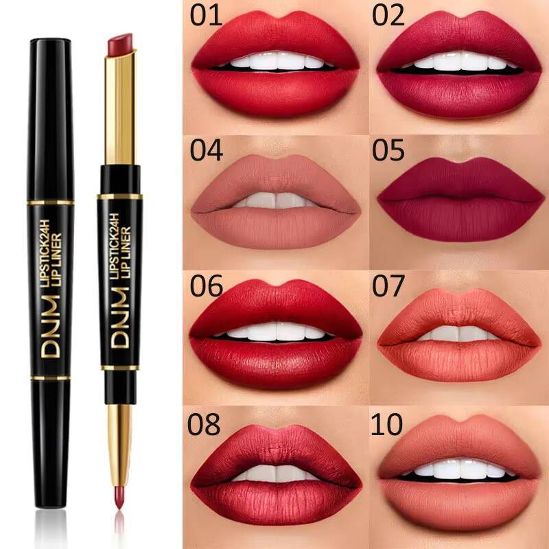 12 Colors 2 In1 Long-lasting Liner Matte Lipsticks Portable Pencil Waterproof Moisturizing Lip Makeup Contour Cosmetics happy