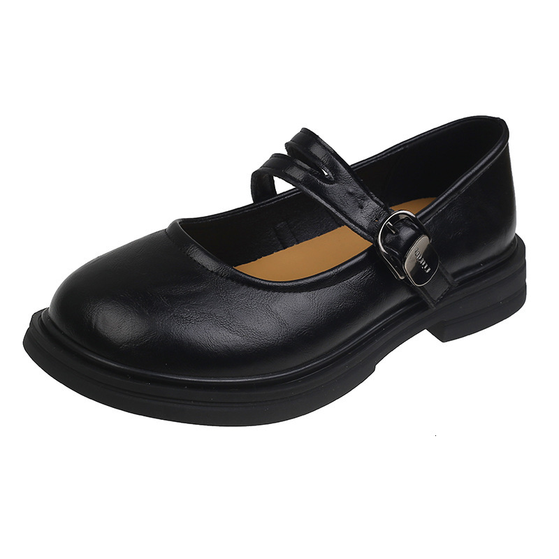 Ddmyoutdoor Round Toe Shallow Mouth Single Spring Autumn New British Style Small Leather For Women Korean Version Flat Mary Jane Shoes Outdoor Shoes