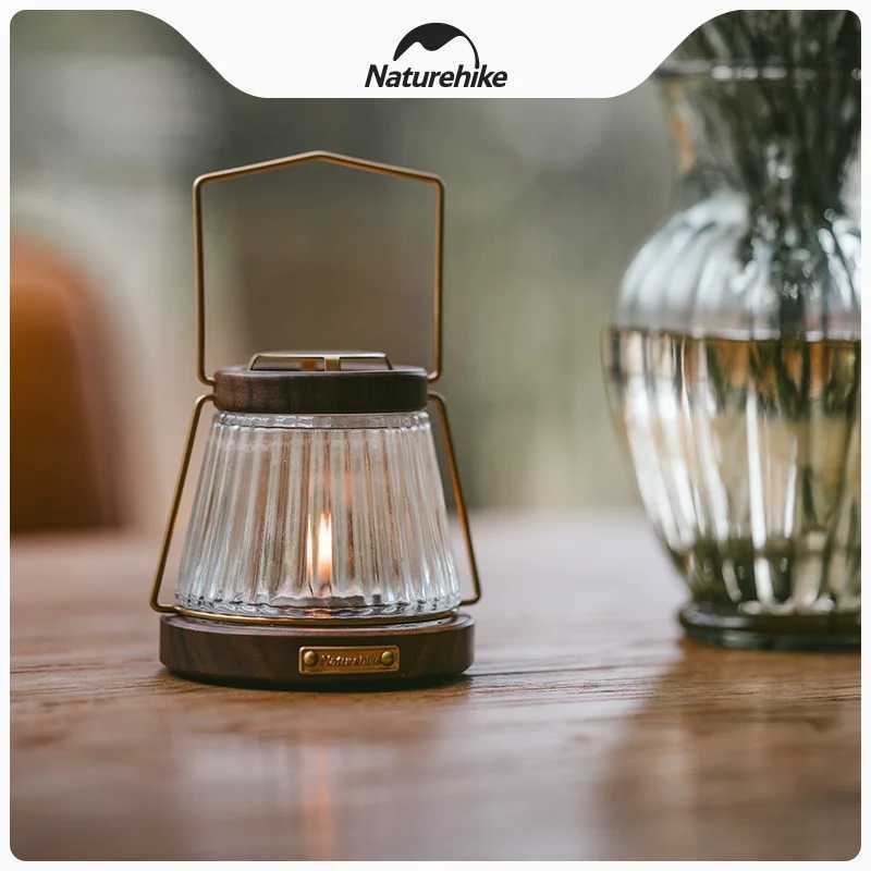Naturehike Walnut Candle Lamp Outdoor Camping Garden Retro Hanging Lighting Atmosphere Holder Lantern Windproof Home Dinner Lamp W250613
