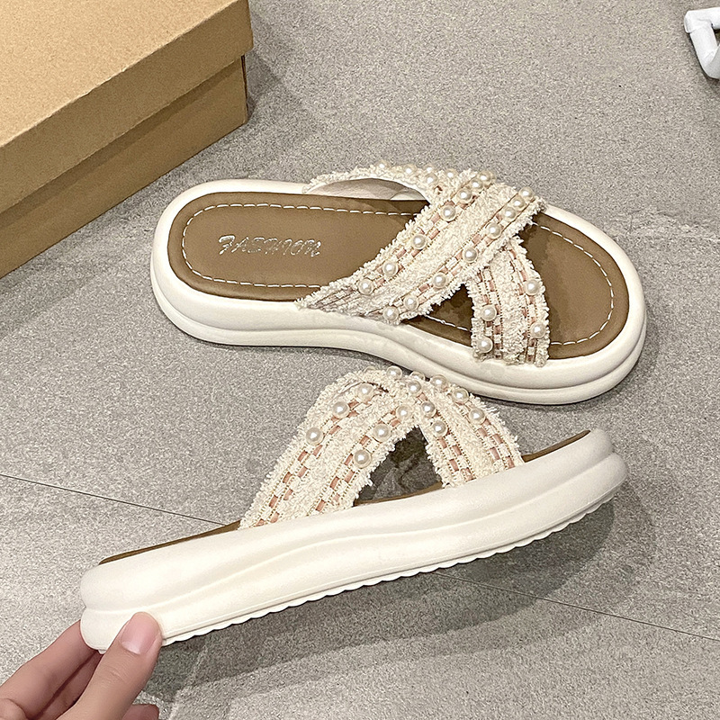 Ddmyoutdoor High End Summer For Women New Thick Soled Beach Sandals Fashion Cross Casual One Strap Slippers Outdoor Shoes