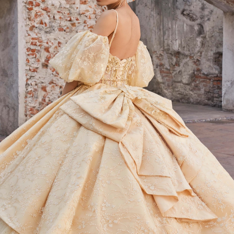 Champagne Quinceanera Dresses Ball Gown Spaghetti Strap Applique Lace Beading Crystal Tull Sweet 16 Dress Vestidos 15 De Anos