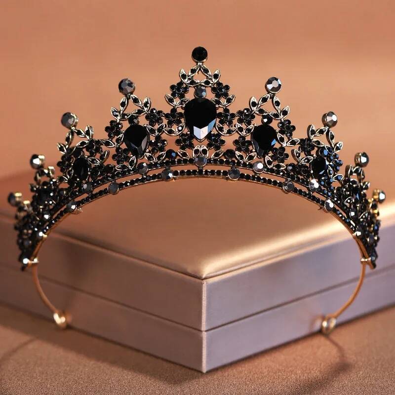 Headwear Black-Colour Women's Ballroom Crown Baroque Crystal Tiaras And Crowns Bridal Wedding Hair Accessories Jewelry