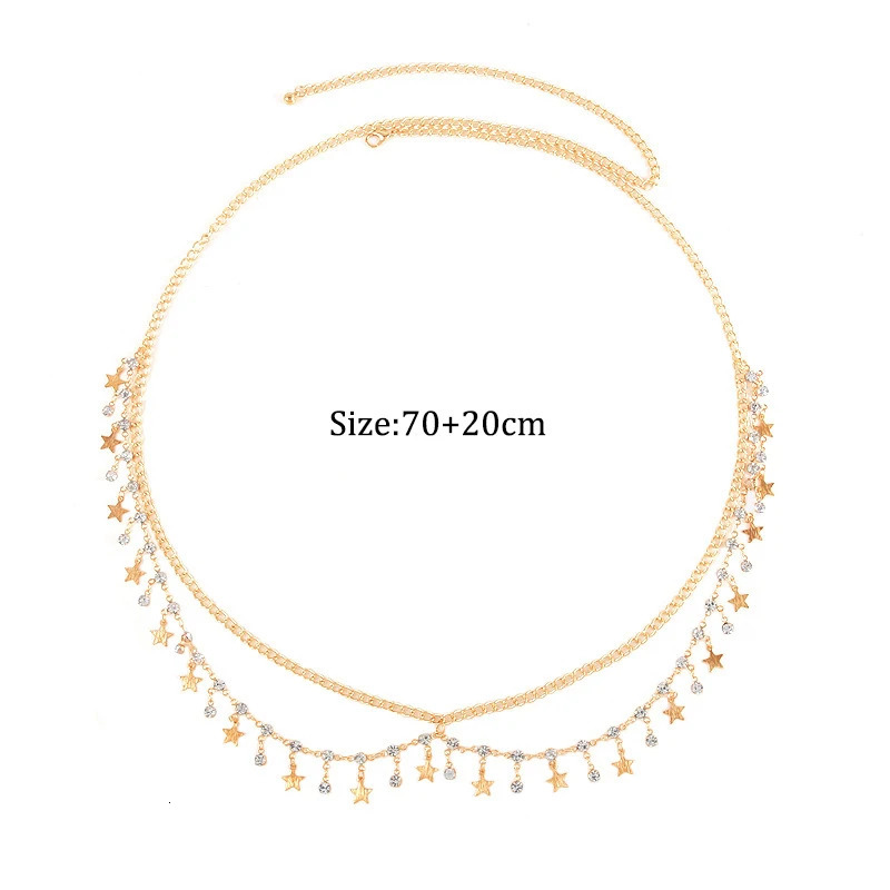 Fashion Shiny Rhinestone Waist Chain For Women Girls Simple Sexy Beach Bikini Multi Layered Rhinestone Star Tassel Body Chains 250610