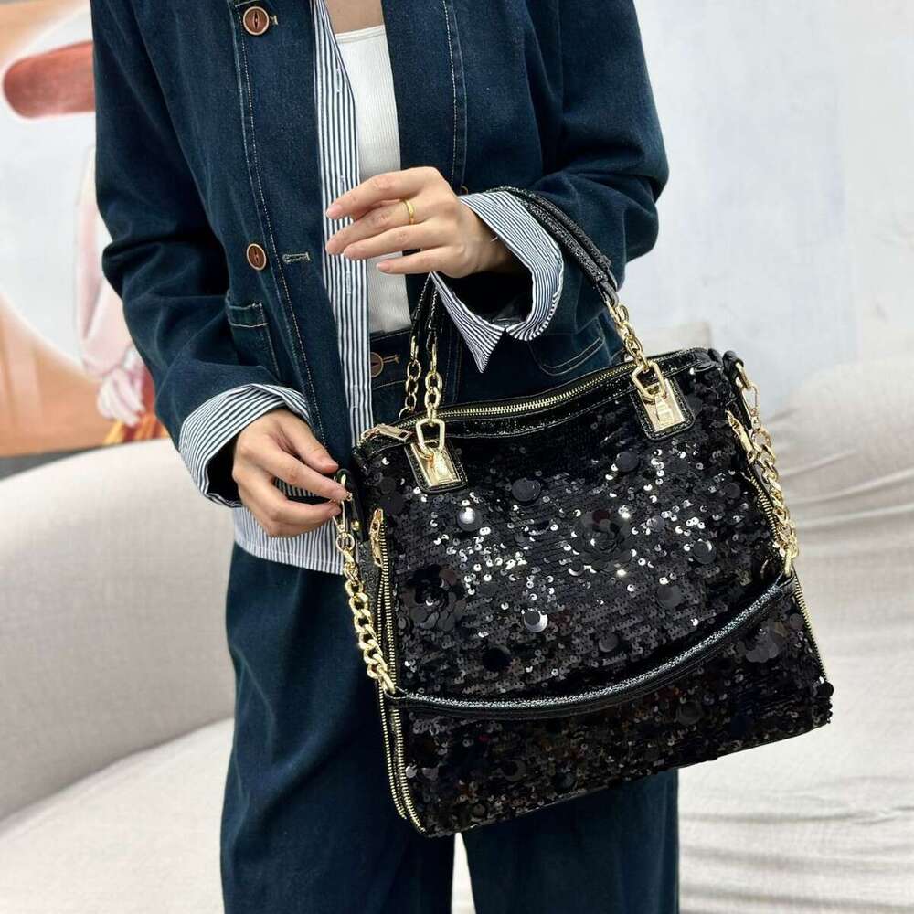 New Sequin Handbag Fashionable High-end Women's Large Capacity Soft Leather Beaded Versatile Shoulder Crossbody Bag