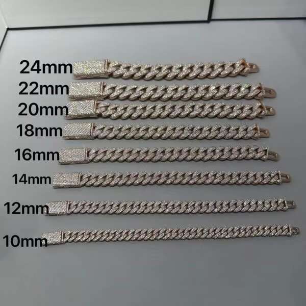 Manufacturer Direct Sales High-end VVS Moissanite 925 Sterling Silver Bracelet 12MM 8-inch Rose Gold Plating