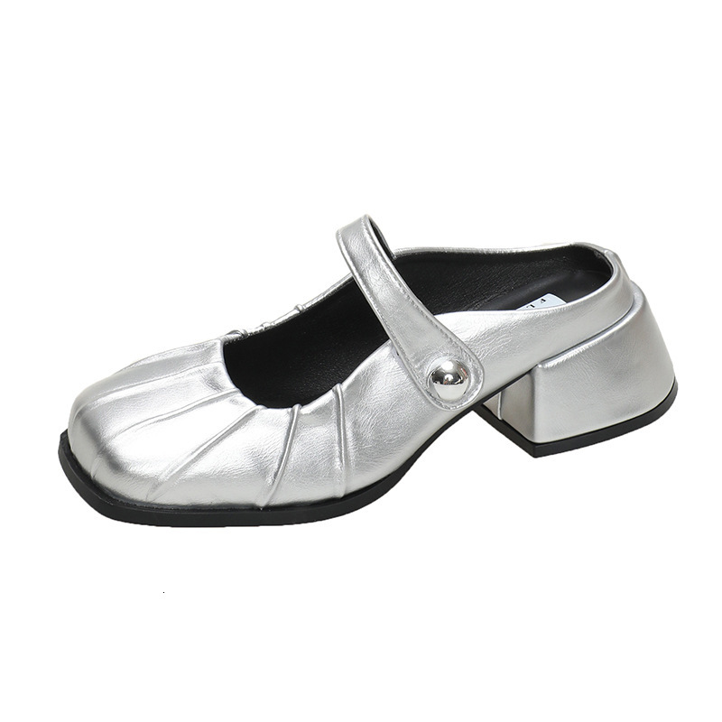 Ddmyoutdoor French Style Peep Toe Half Slippers For Women Summer New Shallow Mouth Chunky Heel Slip On Lazy Sandals To Match Dresses Outdoor Shoes