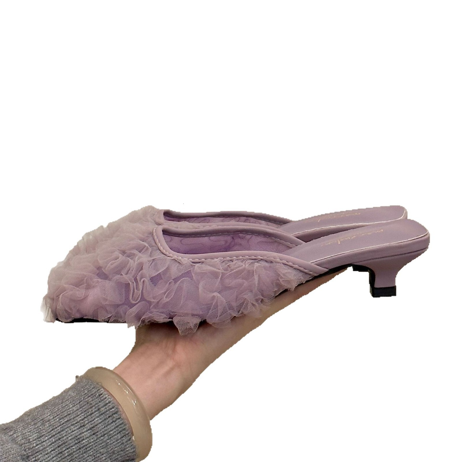 Ddmyoutdoor Popular Elegant Square Toe Mesh Half Slippers Spring Summer New Super Cool Outdoor Cat Heel Sandals Women Outdoor Shoes