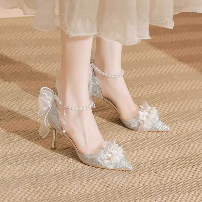 Ddmyoutdoor Pearl Bow High For Women Years Old Coming Of Age Ceremony Thin Heels End Comfortable Fairy Flower Wedding Shoes Outdoor Shoes