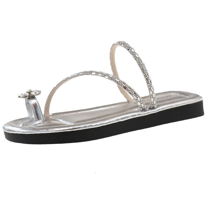 Ddmyoutdoor Flat French Style Toe Ring For Women New Summer Soft Sole Dress Shoes With Rhinestones Stunning Beach Sandals Outdoor Shoes