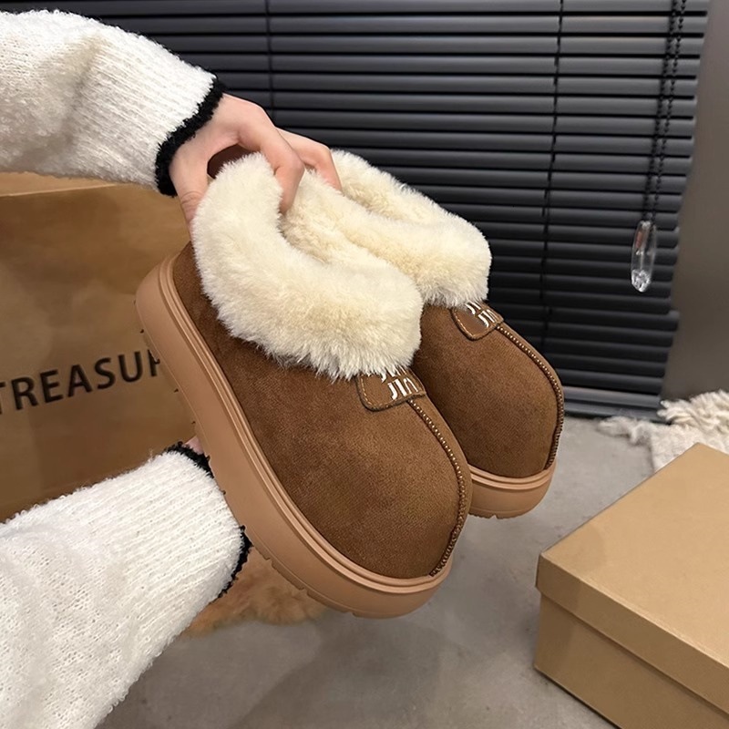 Ddmysports Winter Plush Snow Cotton Ugly Cute Women S Suede Fur Boots Slip On Slimming Big Head Bread Shoes Outdoor Shoes