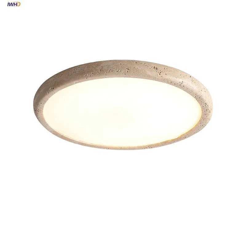 IWHD Nordic Modern LED Ceiling Lights Living Dining Room Decoration Yellow Travertine Stone Wabi Sabi Plafond Lamp Lampara TechoXJ2500613
