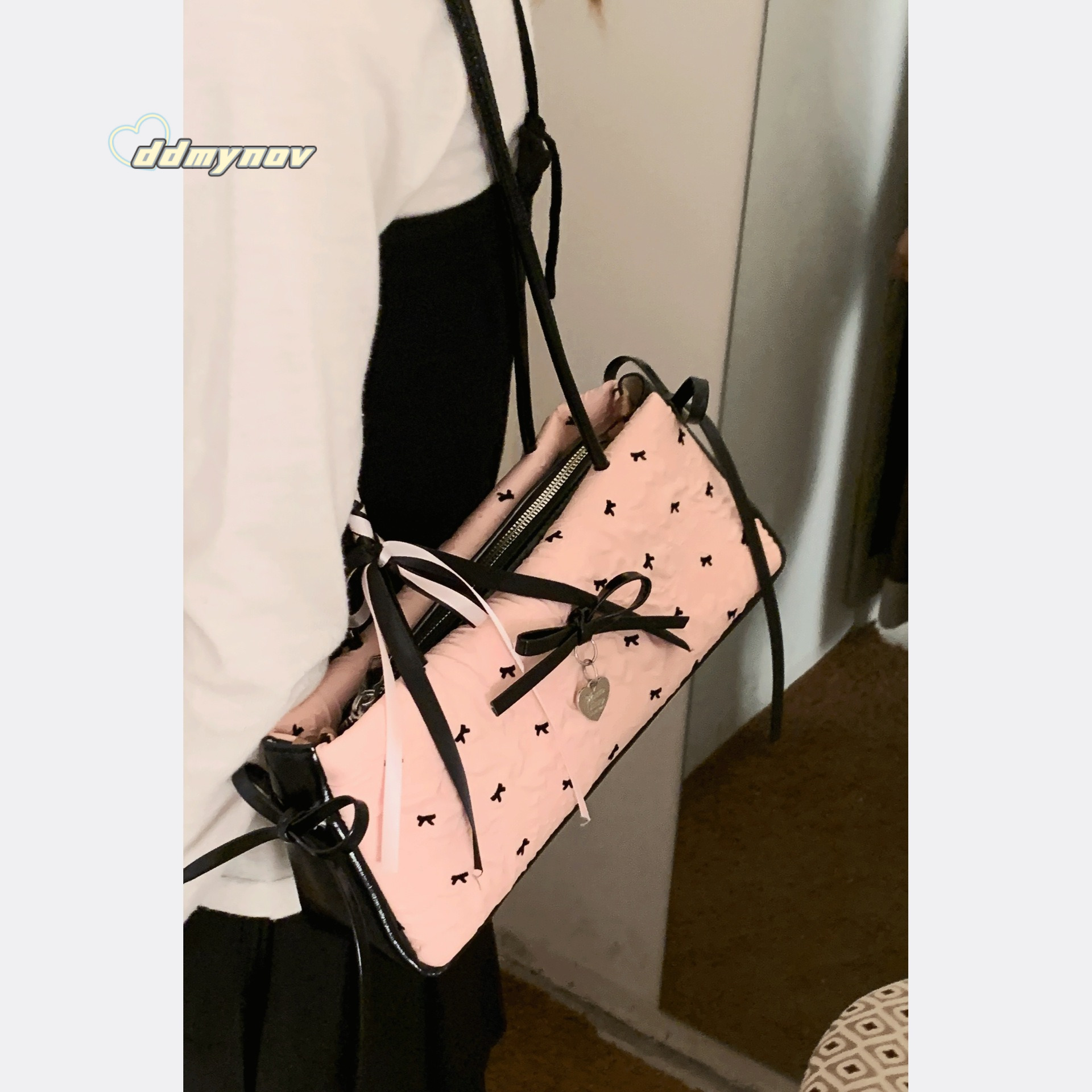 Niche High-End Underarm Commuter for Women 2025 New Style Girly Fashion Handbag with Bowknot Shoulder Bag ddmynov