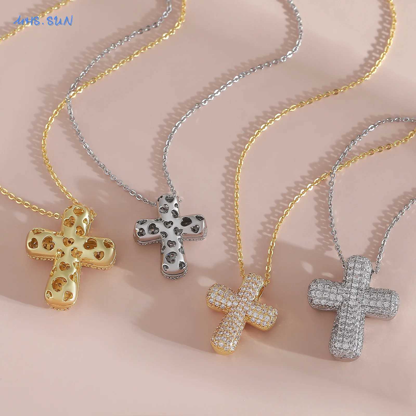 SUNSLL Classic Chunky Full Cubic Zircon Cross Pendant Necklaces For Women Men Gold/Silver Color Catholicism Religious Jewelry Z250614