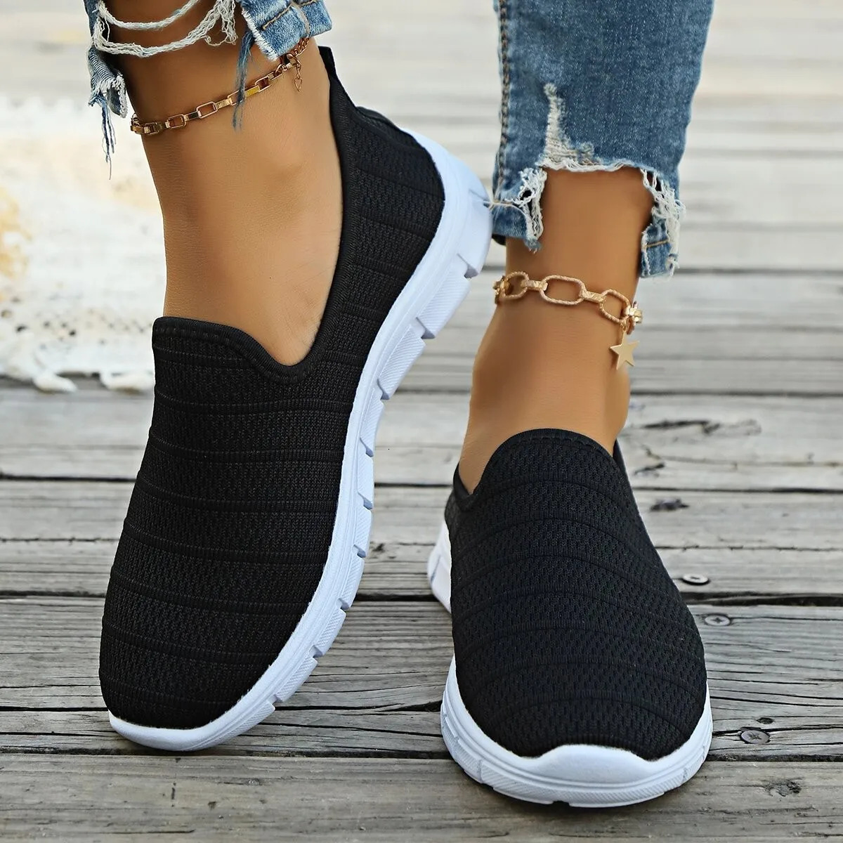 Summer Sneakers Slip On Flat Shoe Womens Fashion Casual Loafers Walking Shoe Outdoor Mesh Soft Bottom Sports 250610