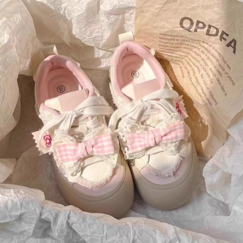 Ddmysports New Bowknot Versatile Casual Sports Sneakers For Women Thick Soled White Bread Shoes Outdoor Shoes