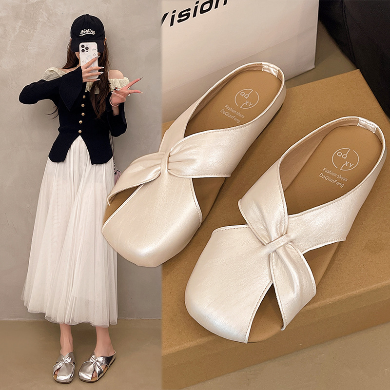 Ddmyoutdoor Baotou Half Slippers For Women Fashion New Summer Leather Flat Soft Sole Elegant Slip On Sandals S Shoes Outdoor Shoes