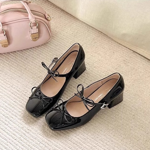 Ddmysports Spring Summer French Chunky High Heel Shallow Mouth Single New Fairy Style To Match Skirts Mary Jane Leather Shoes Outdoor Shoes