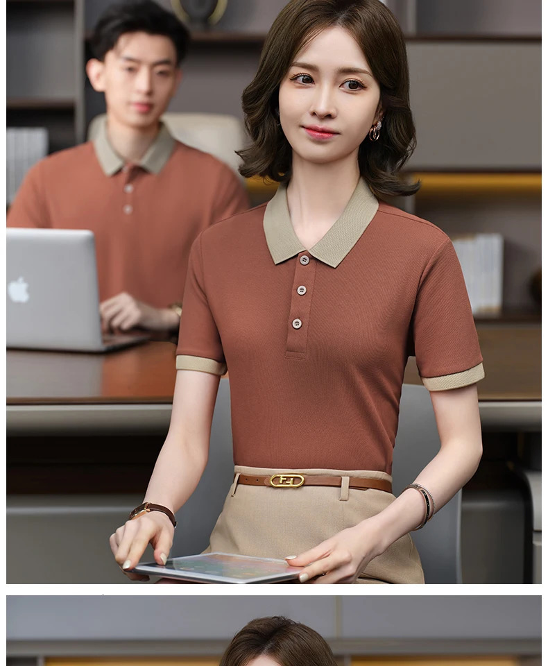 Women collar T-shirt short sleeved collar T-shirt contrasting collar summer street wear casual and fashionable women top 250609