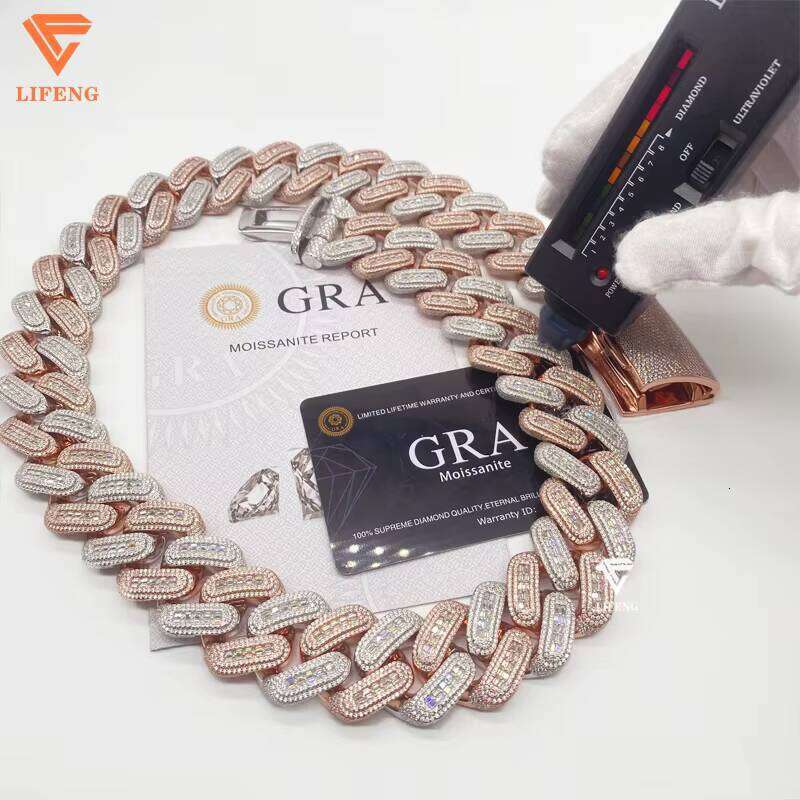 Iced High-Quality 26Mm Baguette Cut VVS Moissanite Necklace Sier Two-Tone Miami Cuban Mens Chain