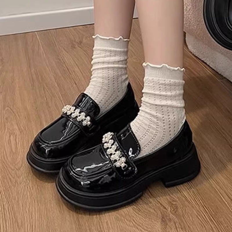 Ddmysports Black Thick Soled Chunky Heel French Mary Jane For Women New Summer To Match Skirts British Style Small Leather Shoes Outdoor Shoes