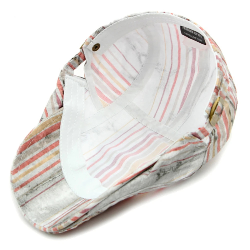 HT79 Men Women Berets Artist Painter Beret Hat Striped Spring Summer Sun Hat Male Female Ivy Flat Cap Adjustable Beret Cap 250604