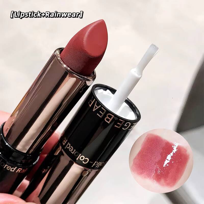 Gege Bear Double-ended with Lip Oil for Moisturizing and Hydrating Layered Color-developing Long-lasting Lipstick happy