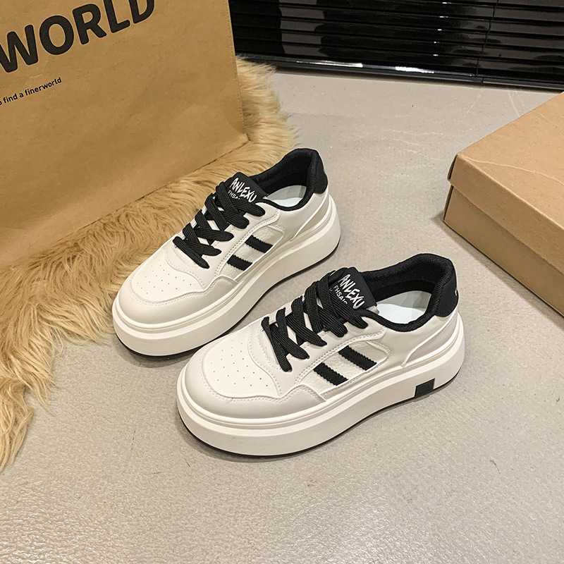 Ddmysports Women S Thick Soled Casual Leather Sneakers Spring New Versatile German Training Ins Style White Shoes For Students Outdoor Shoes