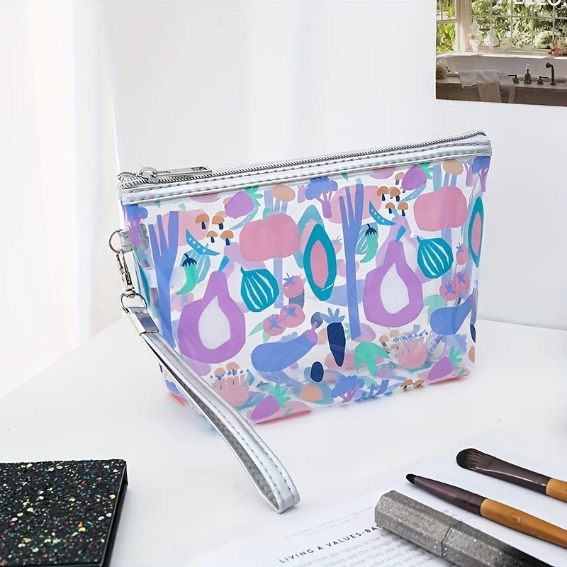 Clear PVC Cosmetic Bag Women Printed Make Up Pouch Travel Wash Toiletry Storage Organizer Waterproof Makeup Beauty Case 250614