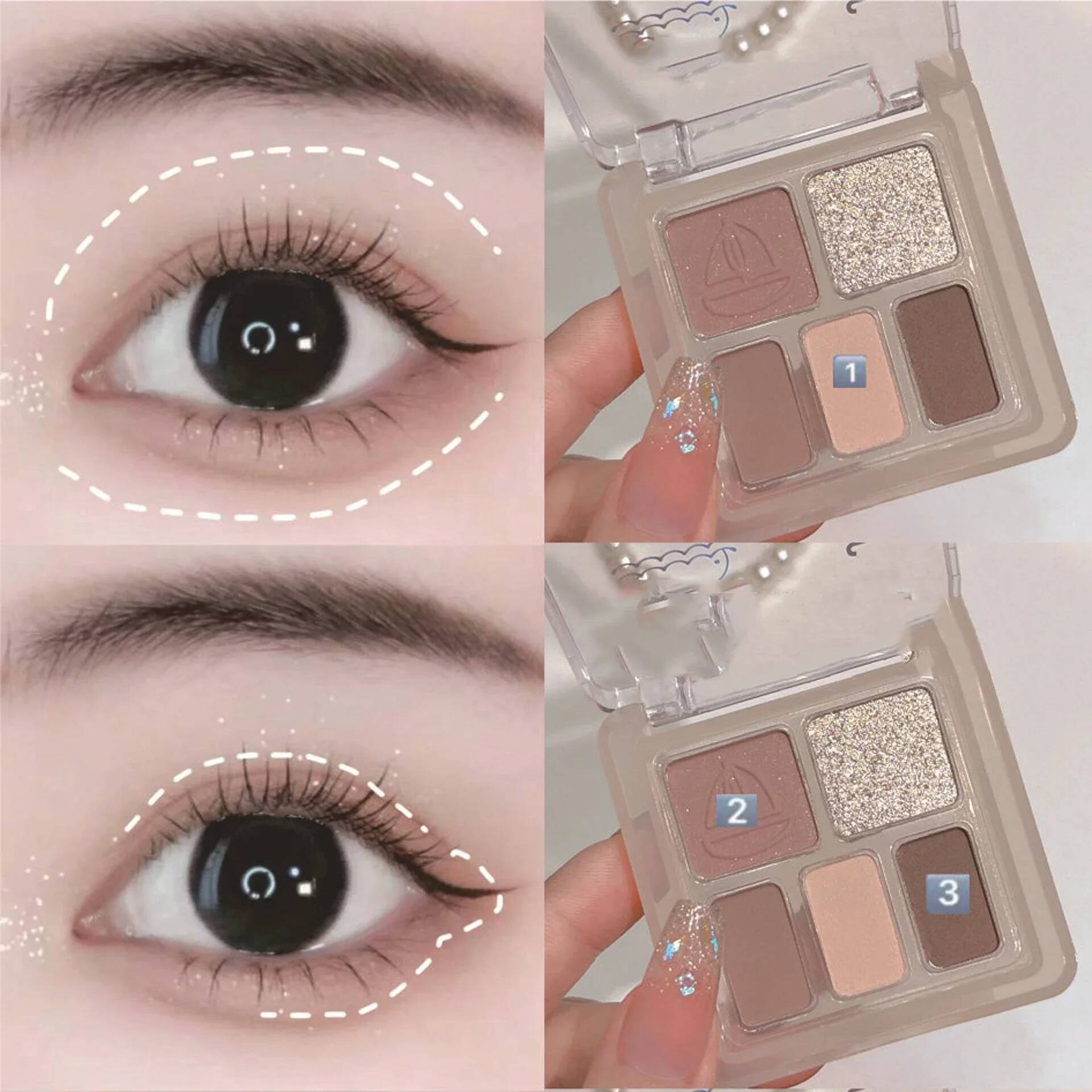 Mini 5-Color Shadow Palette Low Saturation Matte Glitter Brown Earth Color Pearly Pigment Eyeshadow Lasting Eye Makeup