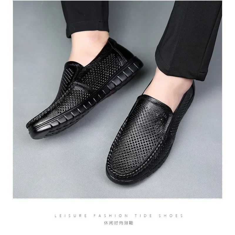 Fi Leather Hollow Summer Soft Sole Mens Loafers Designer New Platform Business Dress Shoes Men Casual Sandals Shoes Man XJ250614