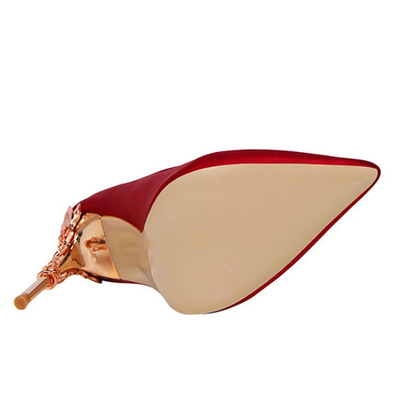 2025 Elegant Metal Carved Heel Women Pumps Solid Silk Pointed Toe Shallow Fashion High Heels 10cm Female Wedding Dress Shoes 250613