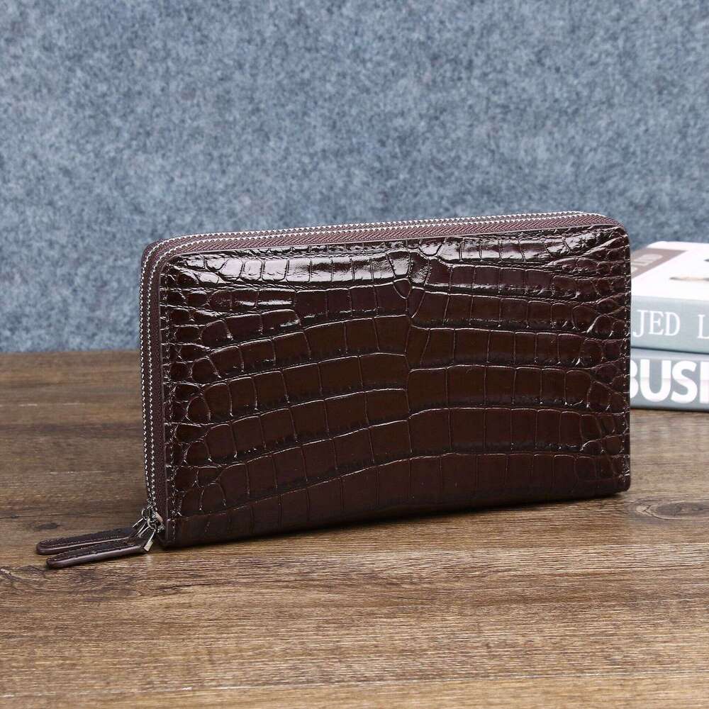 Belly New Pattern Crocodile Men's Double Pull Genuine Leather Handbag Fashion Classic Clutch Multi-Card Slot Large Wallet Trend
