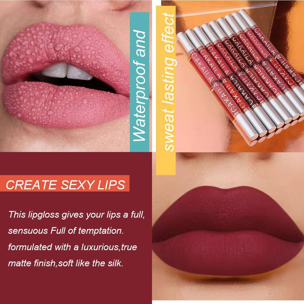 1 Pcs Waterproof Lip Gloss Lipstick Set - Nude, Dark Brown & Matte Red Shades, Long-Lasting 24-Hour Wear, Suitable for All Skin happy