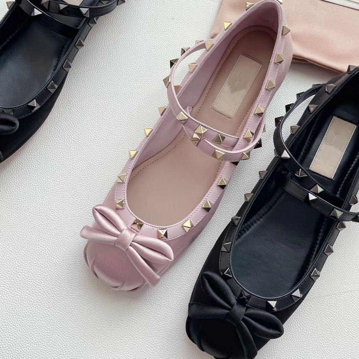 Ddmysheep Ddmysheep Pure Original V Brand Rivet Cross Strap Ballet Fairy Bow French Style Single Flat Mary Jane Princess Shoes