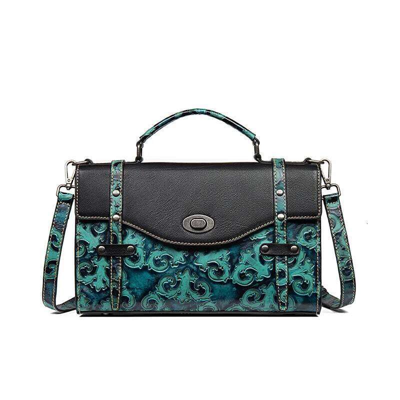 Genuine Leather Vintage Johnature Women 2025 New Handmade Emed Messenger Bag First Layer Cowhide Female Handbag