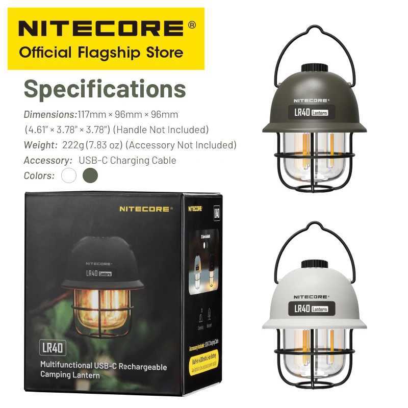 NITECORE 2-in-1 LR40 Camping Light Power Bank 100 Lumens 3 Light Sources Portable LED USB-C Rechargeable Camping Tent Lantern W250613