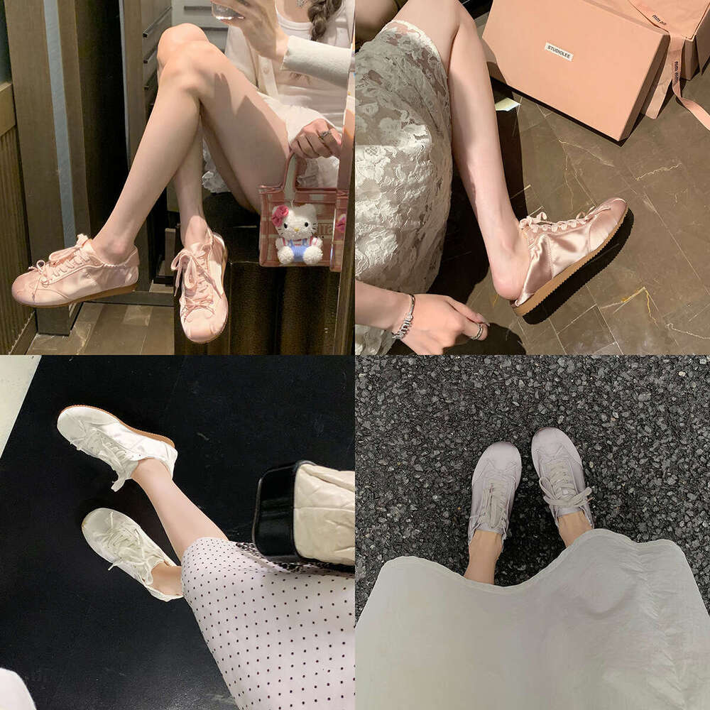 Grape Mom Studiolee Ballet Style Sweet Girl Round Toe Satin Sneakers with Bow Casual German Training Shoes for Women