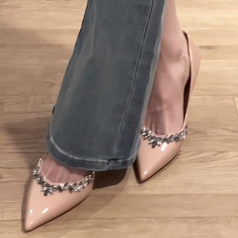 Ddmyoutdoor New Spring And Autumn Rhinestone Flower Nude High Heels Pointed Toe Sexy Stiletto French Style Stunning Single Shoes For Women Outdoor Sho