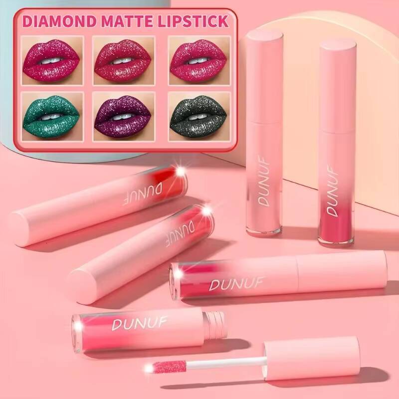 18 Colors Diamond Glitter Liquid Lipstick Waterproof Long Lasting Women Sexy Red Green Lips Gloss Shimmer Lip Makeup Cosmetics happy