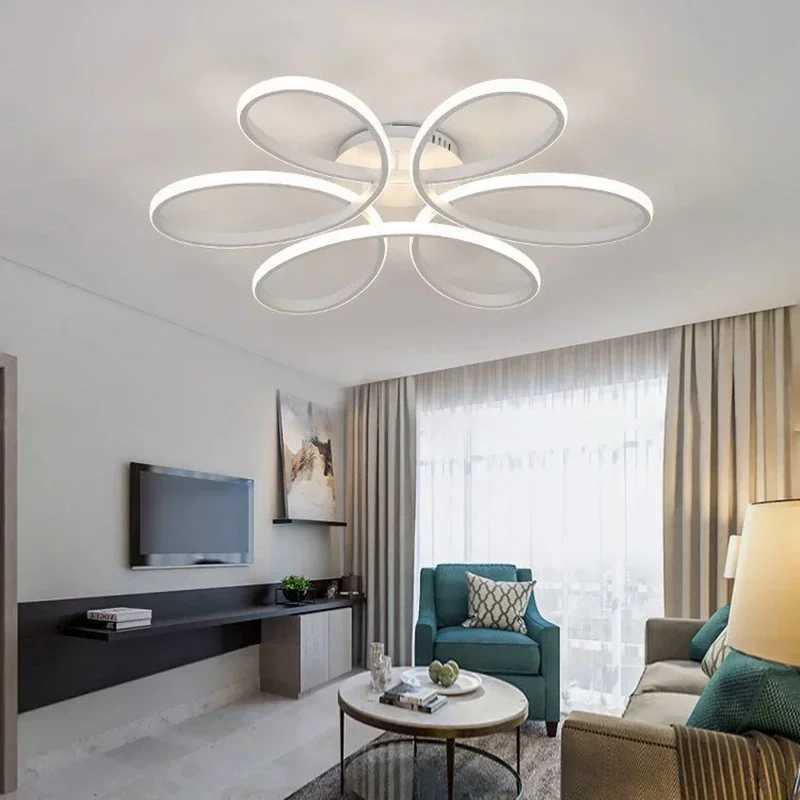 Modern LED Ceiling Lamp Aluminum 30/60CM Black/White Flower Light For Bedroom Living Room Study Hotel Home Lighting Fixtures XJ2500613