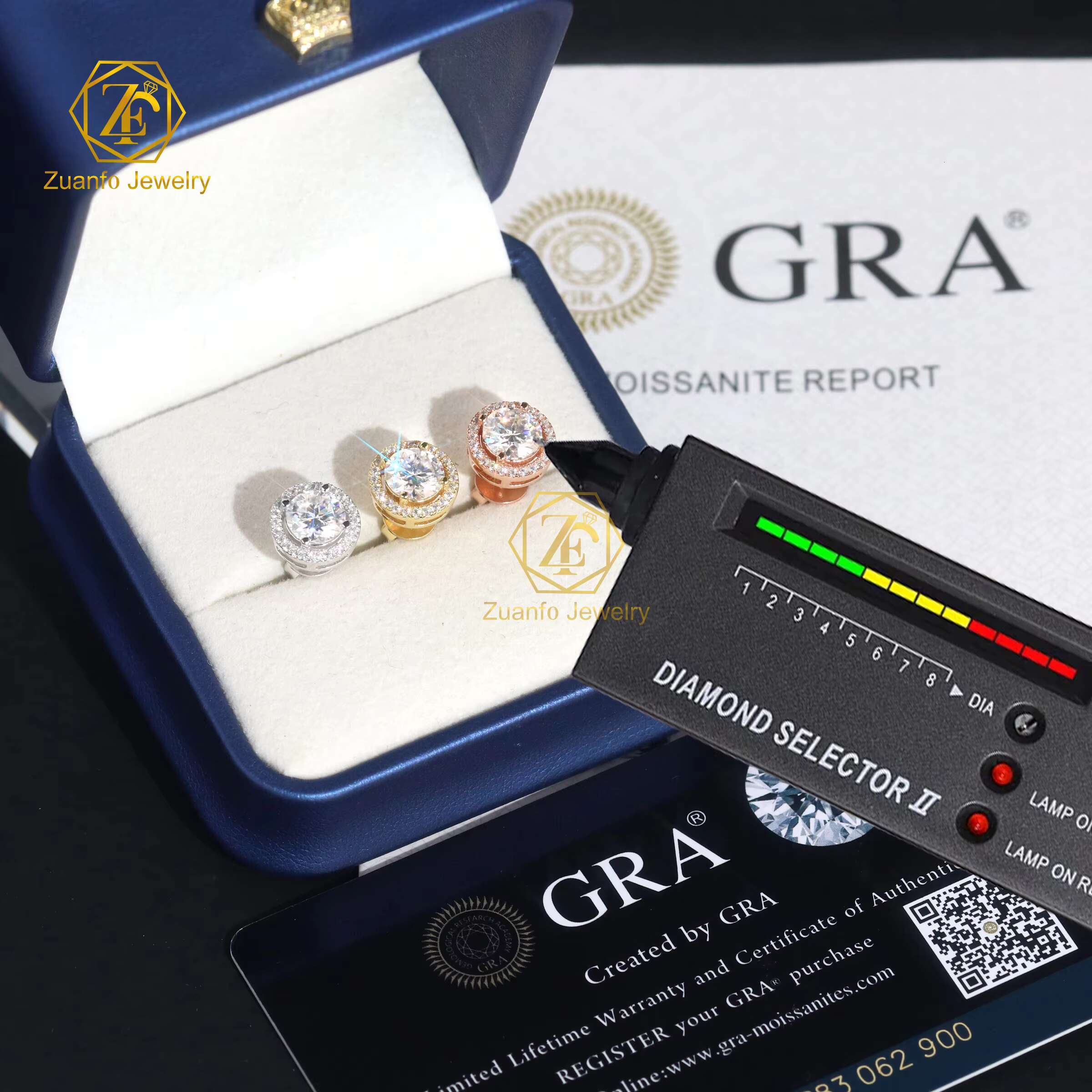 Newest Luxury Gold Plated Halo Trendy Wedding 925 Sterling Silver Wholesale Halo Moissanite Earrings with VVS Diamond Classic