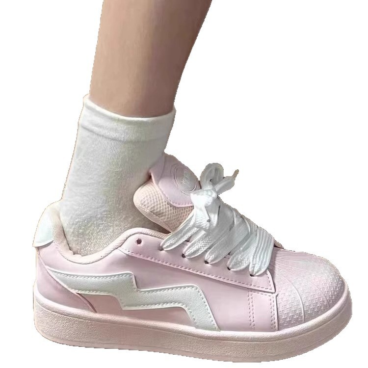 Ddmysports Pink Shell Toe Bread Shoes For Women Ins Style Spring And Autumn Versatile Student Casual Sports Sneakers Outdoor Shoes