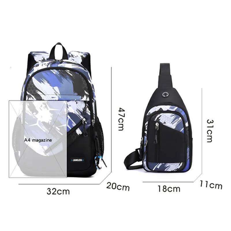 2Pcs/Set Football Printing Backpacks With Chest Bag For Teenagers Big Capacity Rucksack Middle School Student Cool Schoolbags